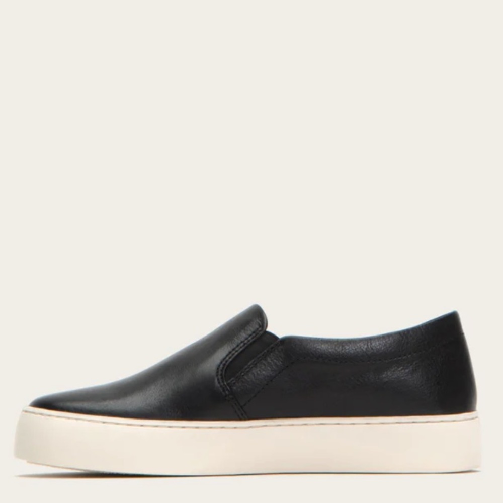 Frye Black Leather Slip-On Platform Sneakers with Cream Sole